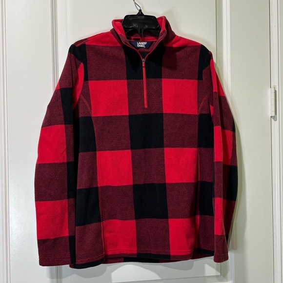 Lands' End Tops - Land’s End Quarter Zip Buffalo Plaid Pullover Top Size Medium Red Black